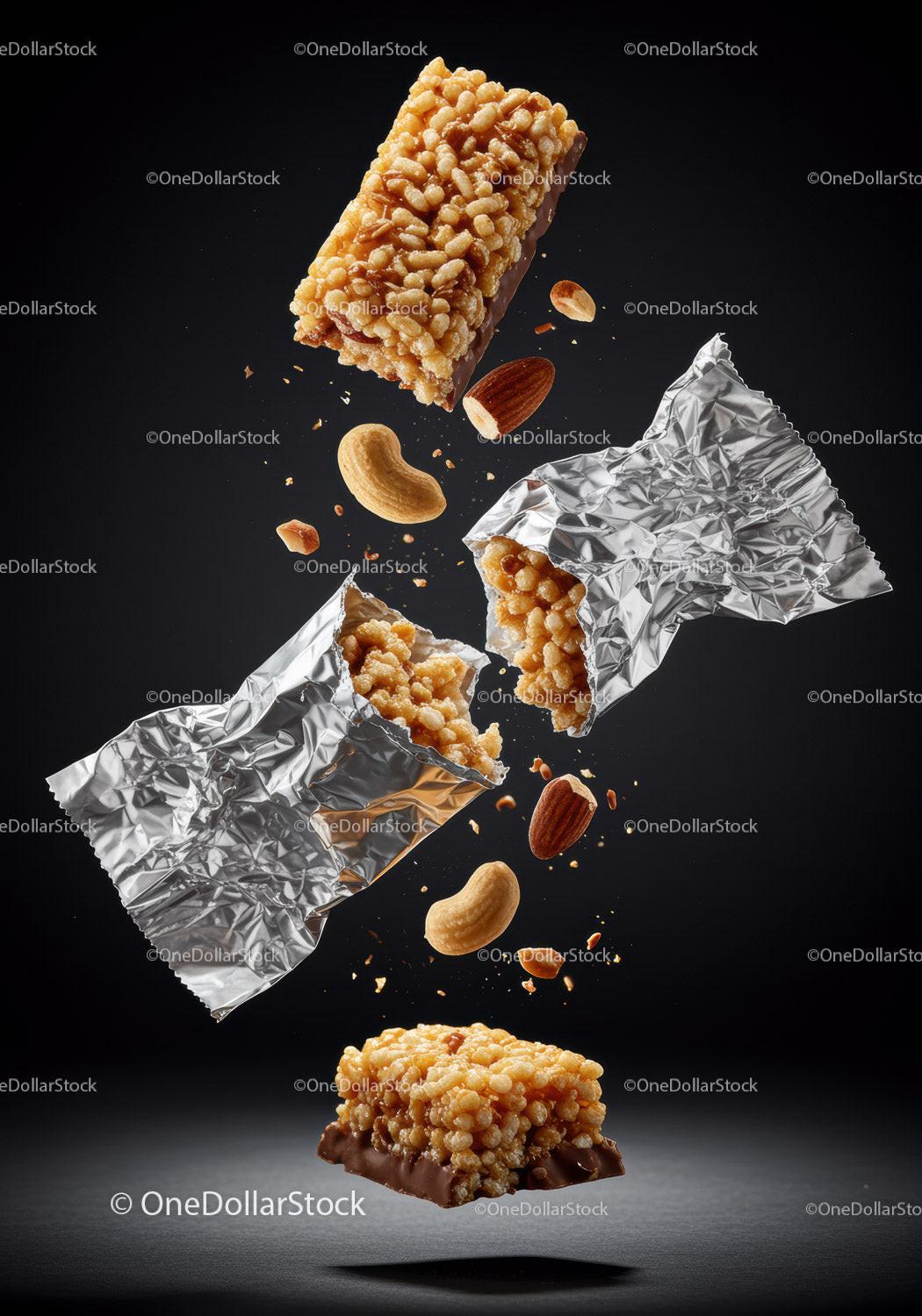 Crispy Nutty Cereal Bars with Chocolate Base in Foil