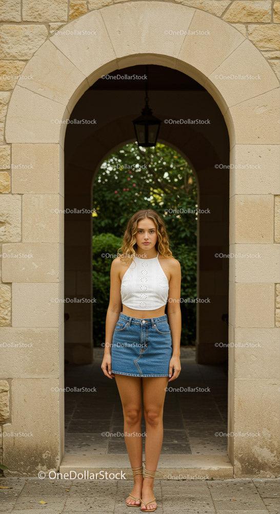 Casual Summer Look of Young Woman in Denim Skirt Stock Photo Bundle preview 7