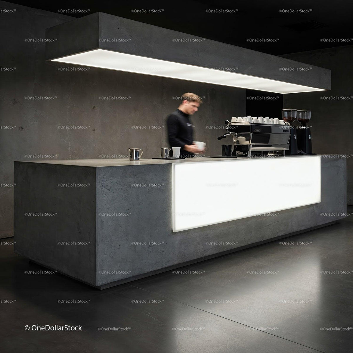 Barista Preparing Coffee at Modern Minimalist Cafe Counter JPG Mockup Image preview