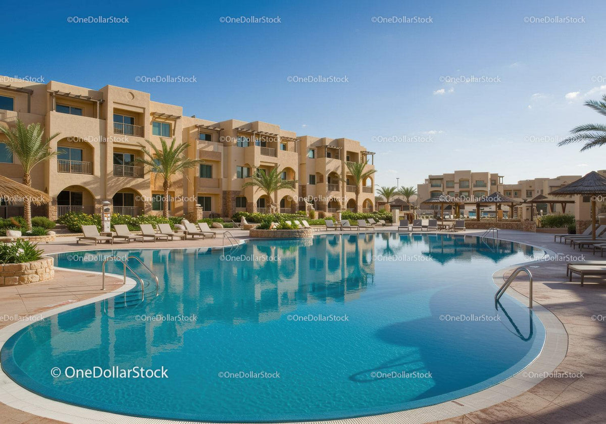 Luxury Resort with Outdoor Swimming Pool and Tropical Landscape
