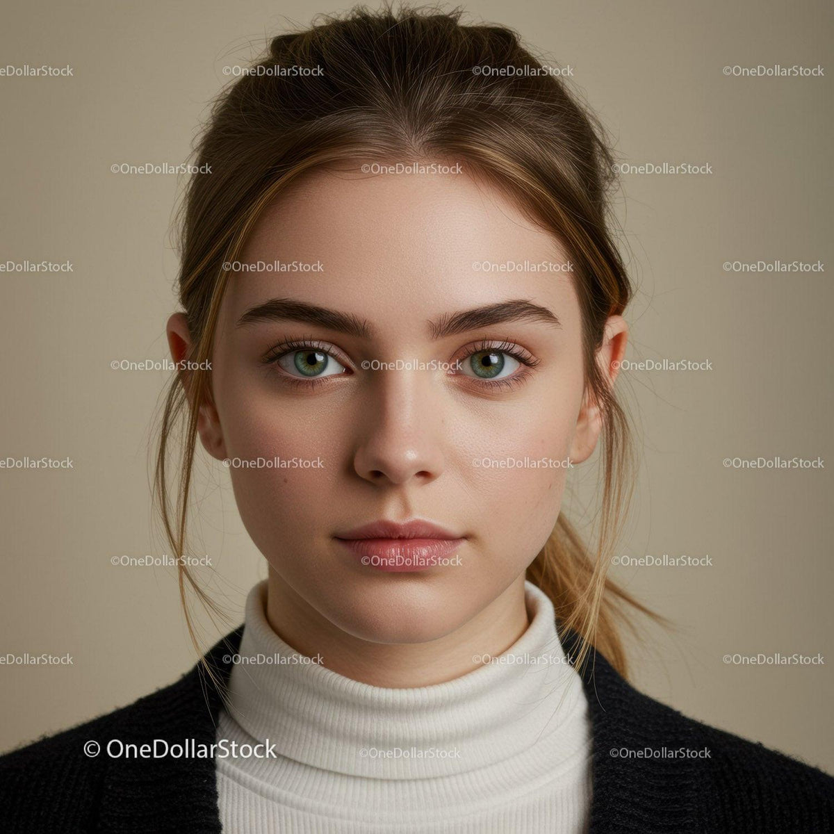 Portrait of a Young Woman with Green Eyes and Auburn Hair