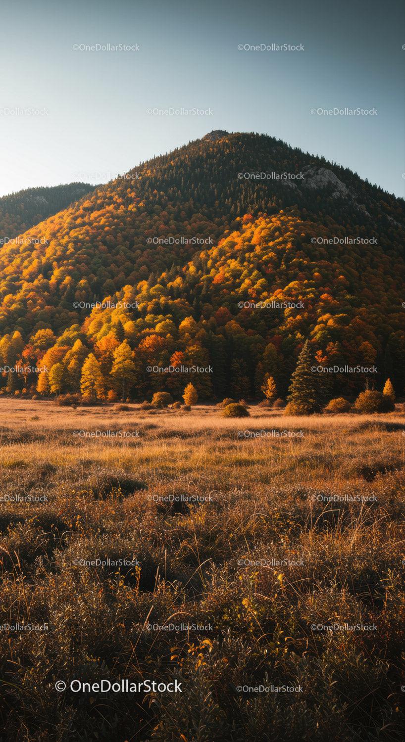 Autumn Mountain Landscape with Colorful Trees and Hillside Forest