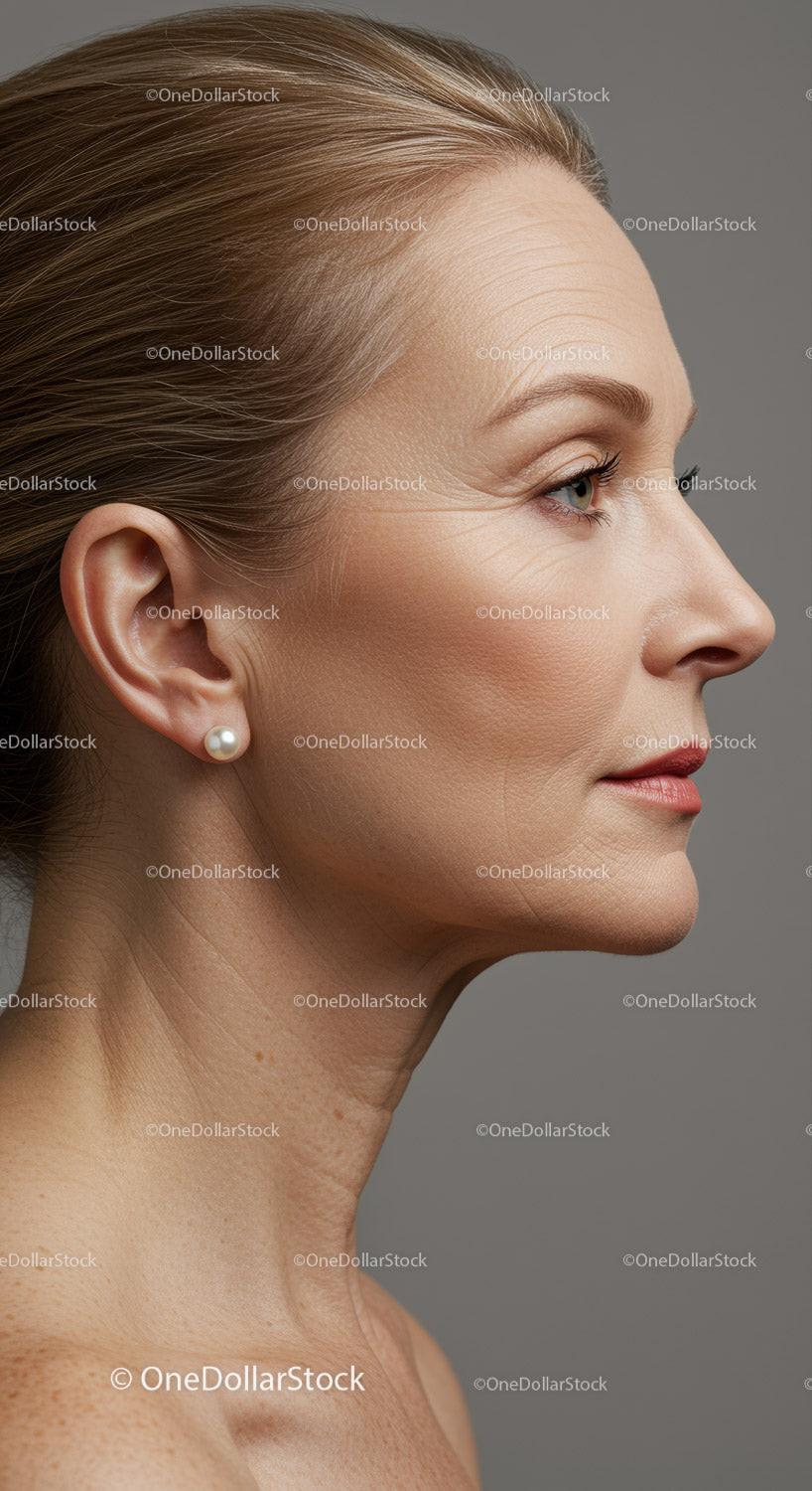 Elegant Mature Woman Profile with Stylish Hair and Pearl Earring