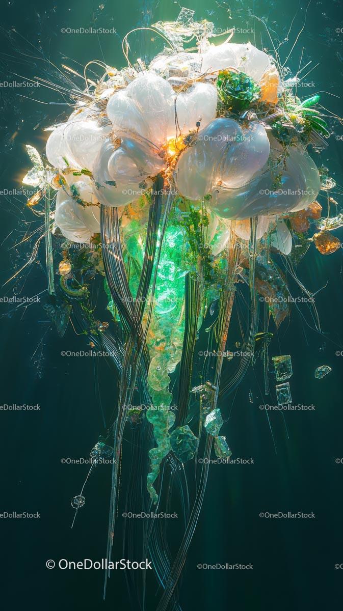 Bioluminescent Jellyfish with Glowing Tentacles in Deep Sea