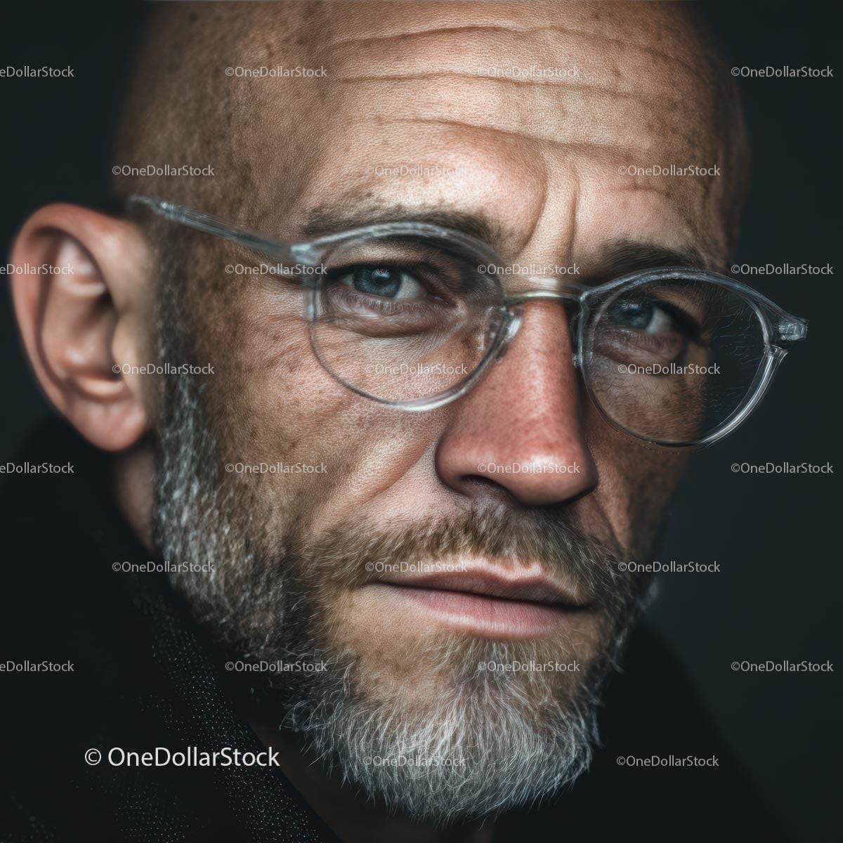 Mature Man with Glasses and a Thoughtful Expression in Portrait Stock Photo Bundle preview 10
