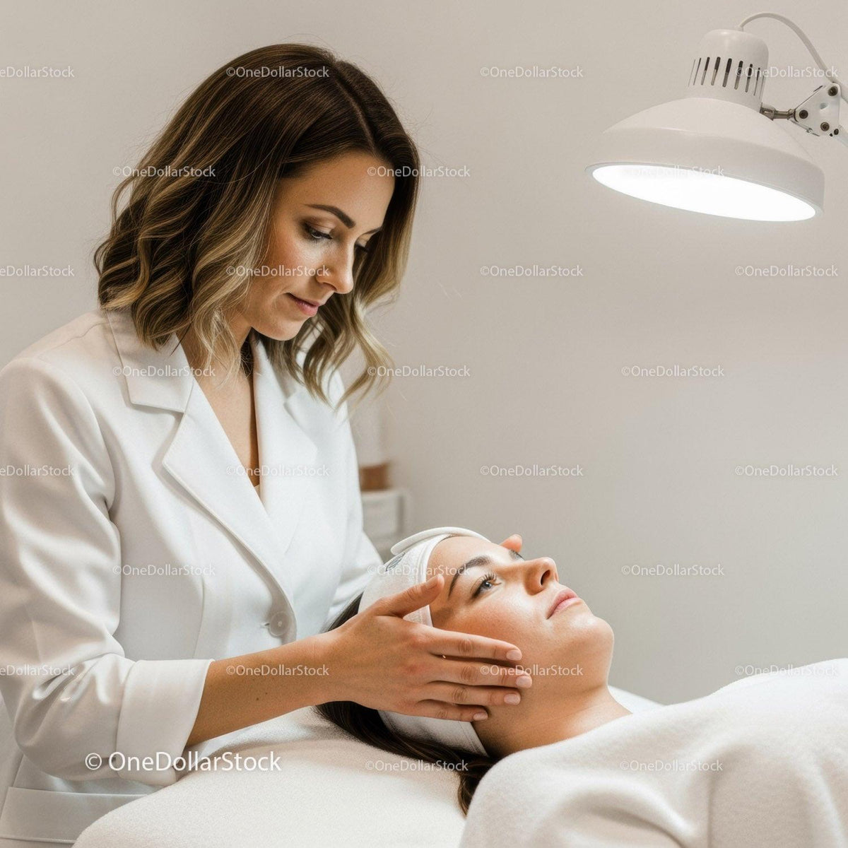 Spa Facial Treatment with Woman Receiving Skincare Service in a Professional Clinic