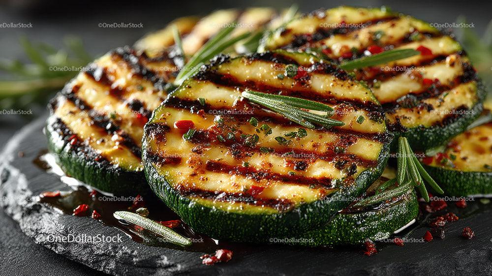 Grilled Zucchini Slices on Black Slate Plate with Char Marks Stock Photo Bundle preview 13