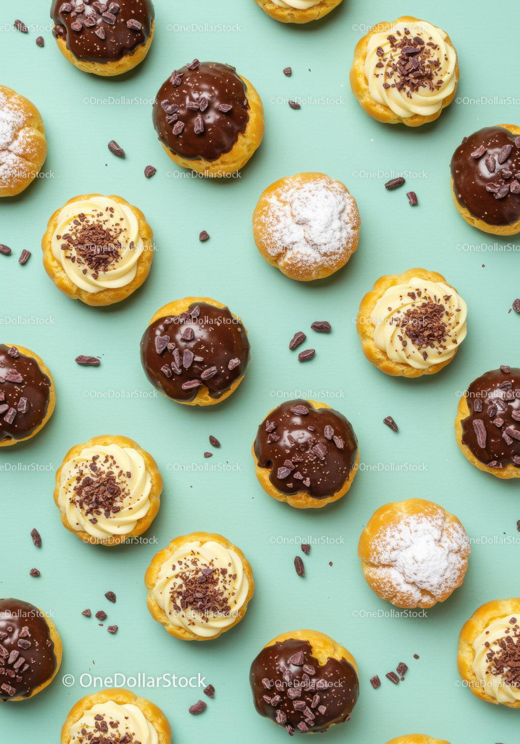 Assortment of Cream and Chocolate Topped Mini Pastries