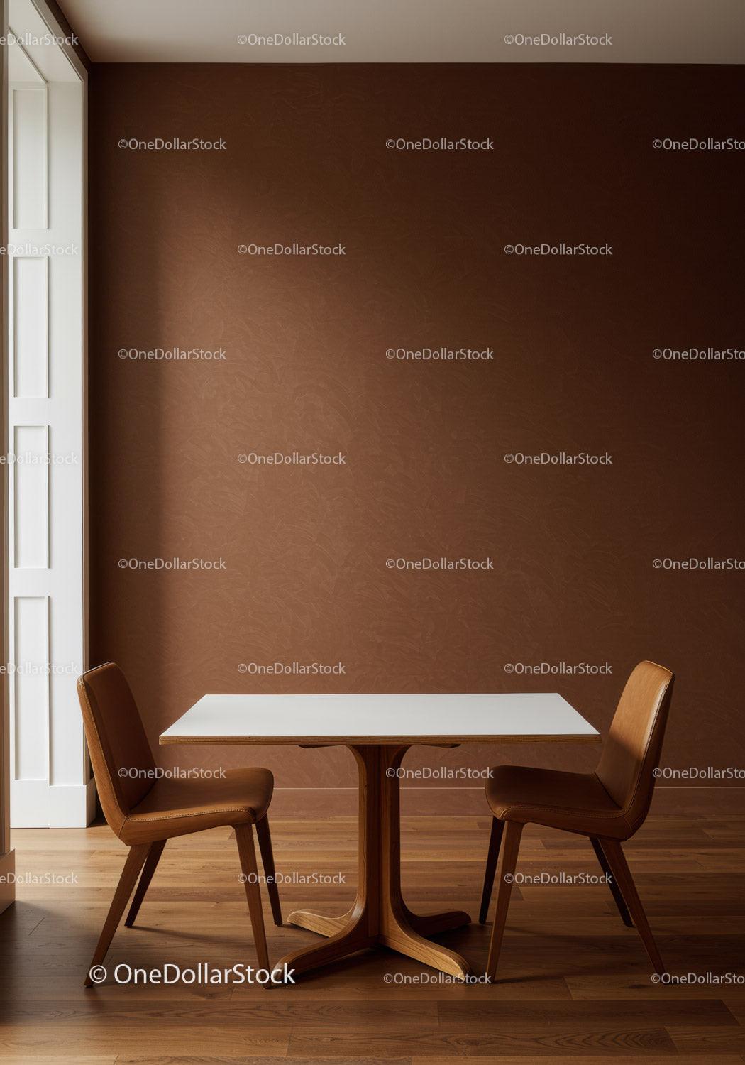 Stylish Modern Dining Room with Wooden Table and Leather Chairs