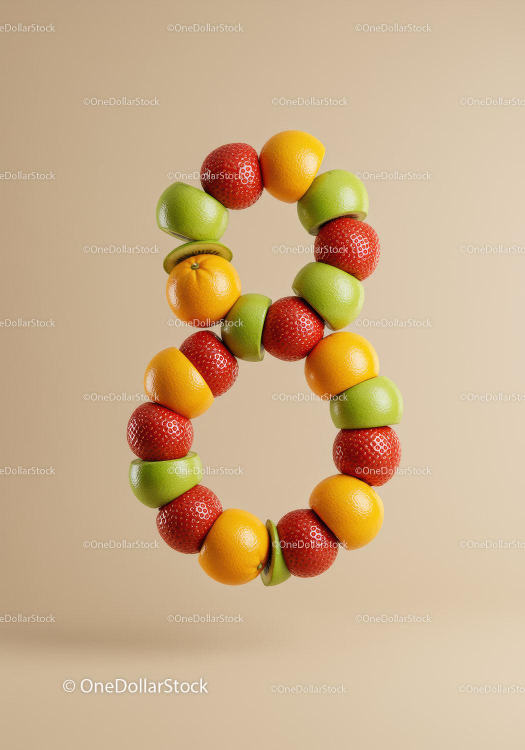 Number Eight Constructed from Fresh Mixed Fruits