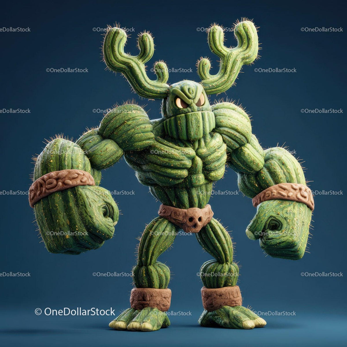 Vibrant Green Anthropomorphic Cactus Character with Muscular Build 28 JPG Files digital asset preview