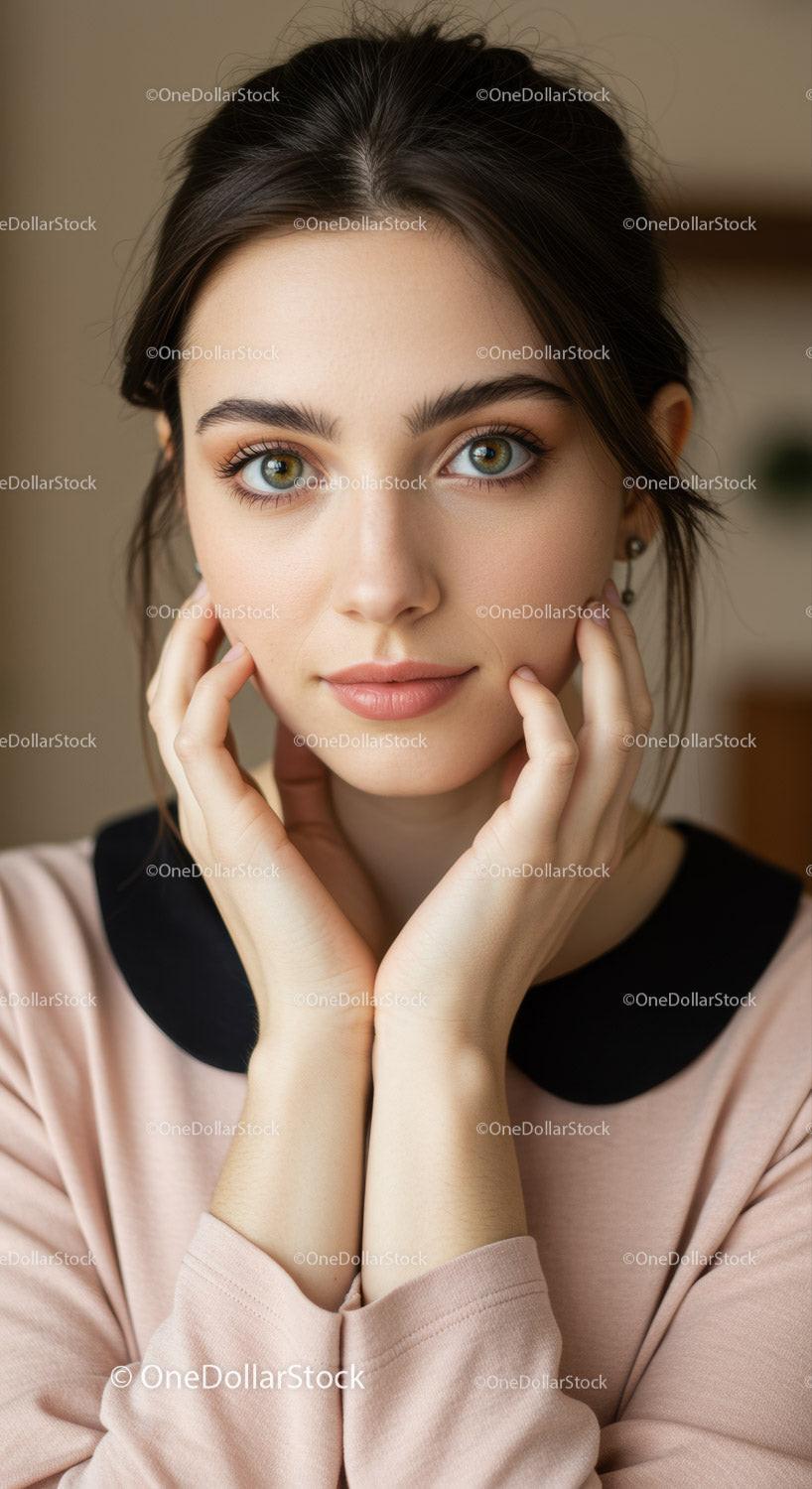 Portrait of a Young Woman with Green Eyes and Elegant Style