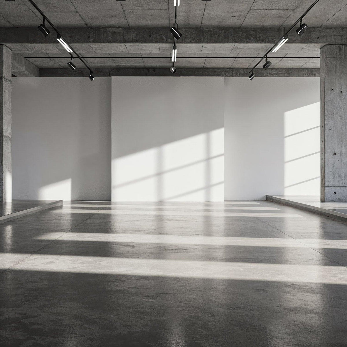 Modern empty concrete room with natural sunlight shadows JPG Mockup Image preview