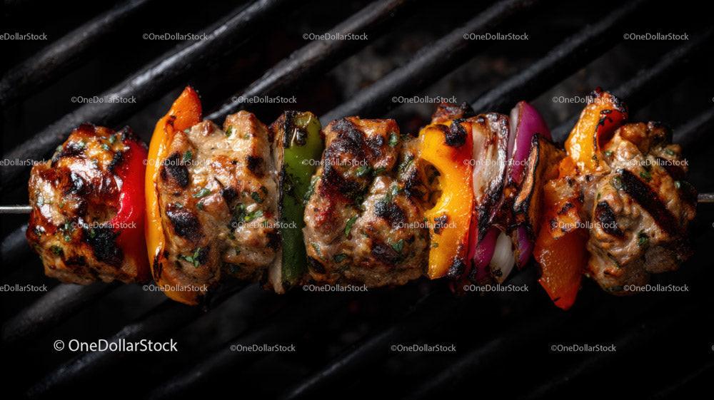 Juicy Grilled Meat Skewers with Charred Edges on Open Flame Stock Photo Bundle preview 18