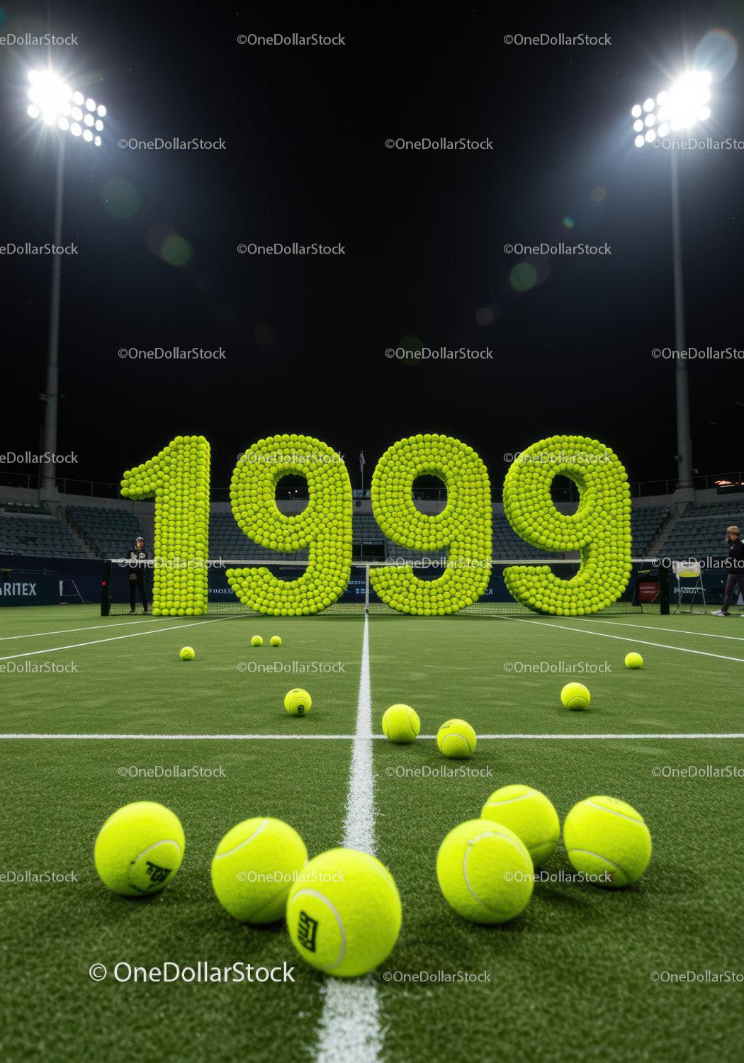 Night tennis court with 1999 shaped from tennis balls
