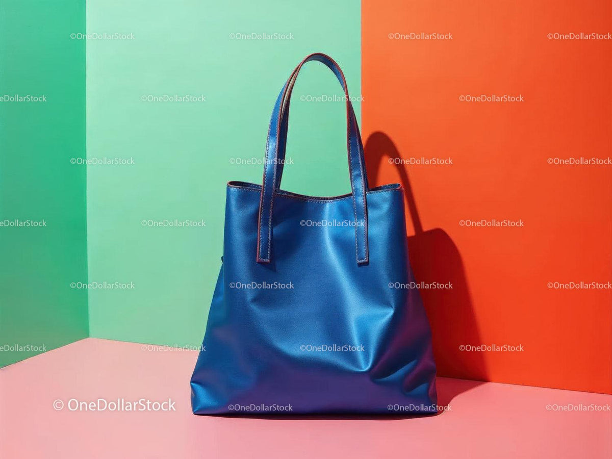 Elegant Blue Leather Tote Bag with Modern Design for Women JPG Mockup Image preview 6