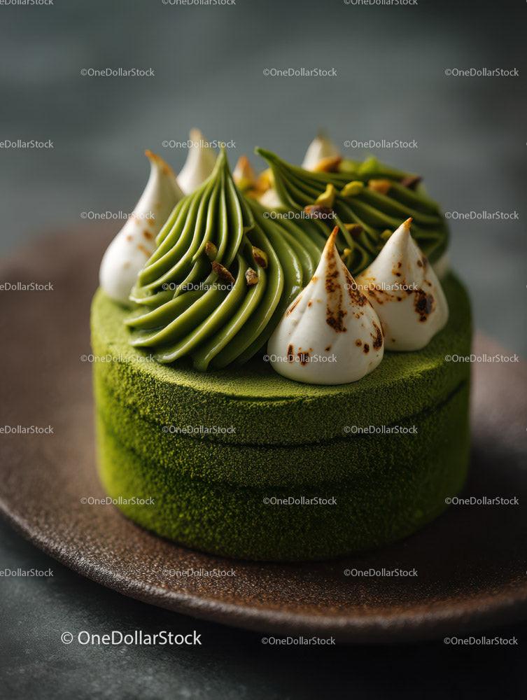 Green Matcha Cake with Chocolate Base and Artistic Garnish Stock Photo Bundle preview 16