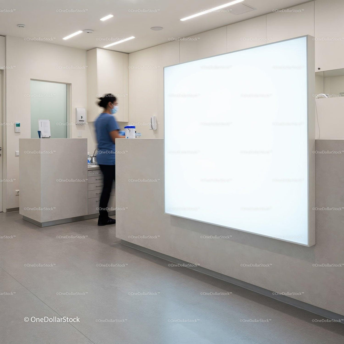 Medical professional working in modern clean clinic interior JPG Mockup Image preview