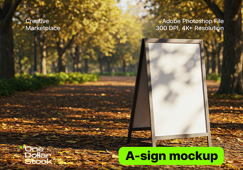 editable PSD mockup for A-board in autumn park