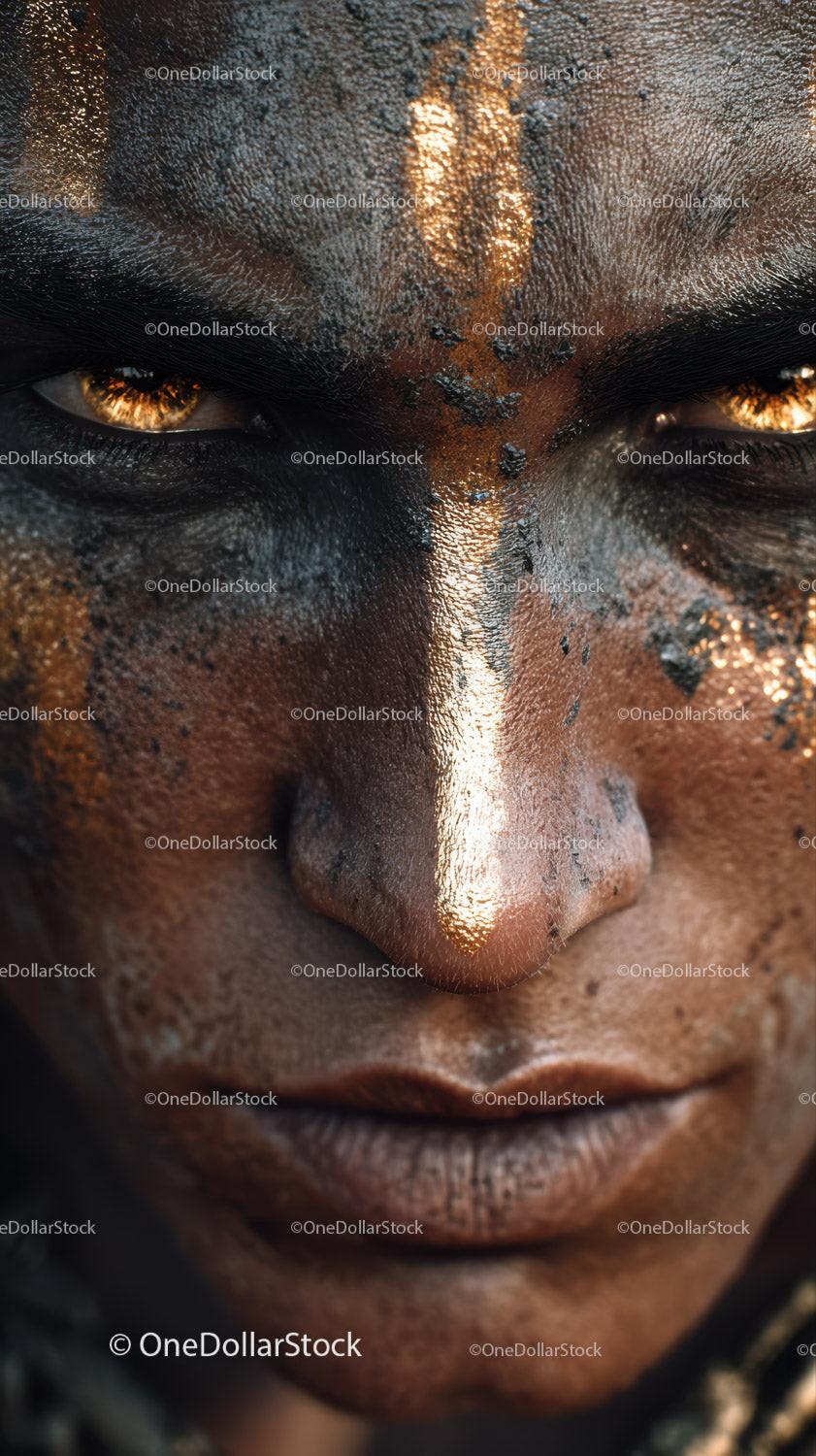 Close-up of An African Tribal Face with Gold Metallic Body Art Stock Photo Bundle preview 15