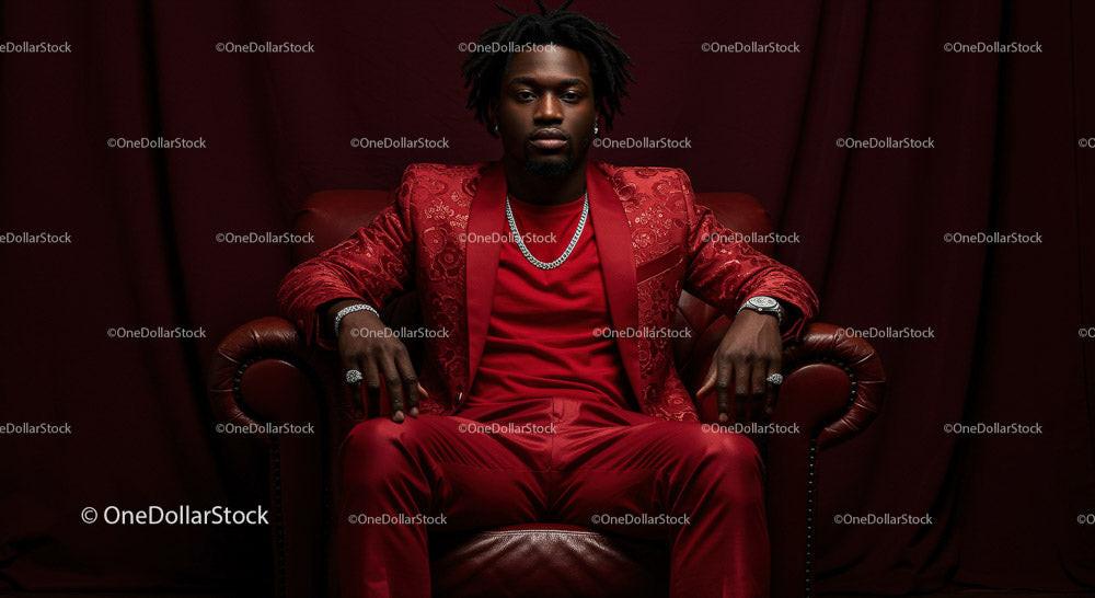 Confident Man in a Bold Red Suit Sitting Elegantly Stock Photo Bundle preview 8