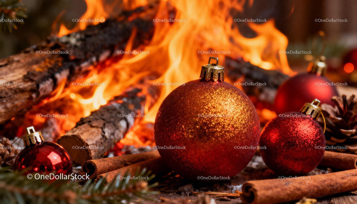 Warm Christmas Ornaments and Cinnamon by Firelight