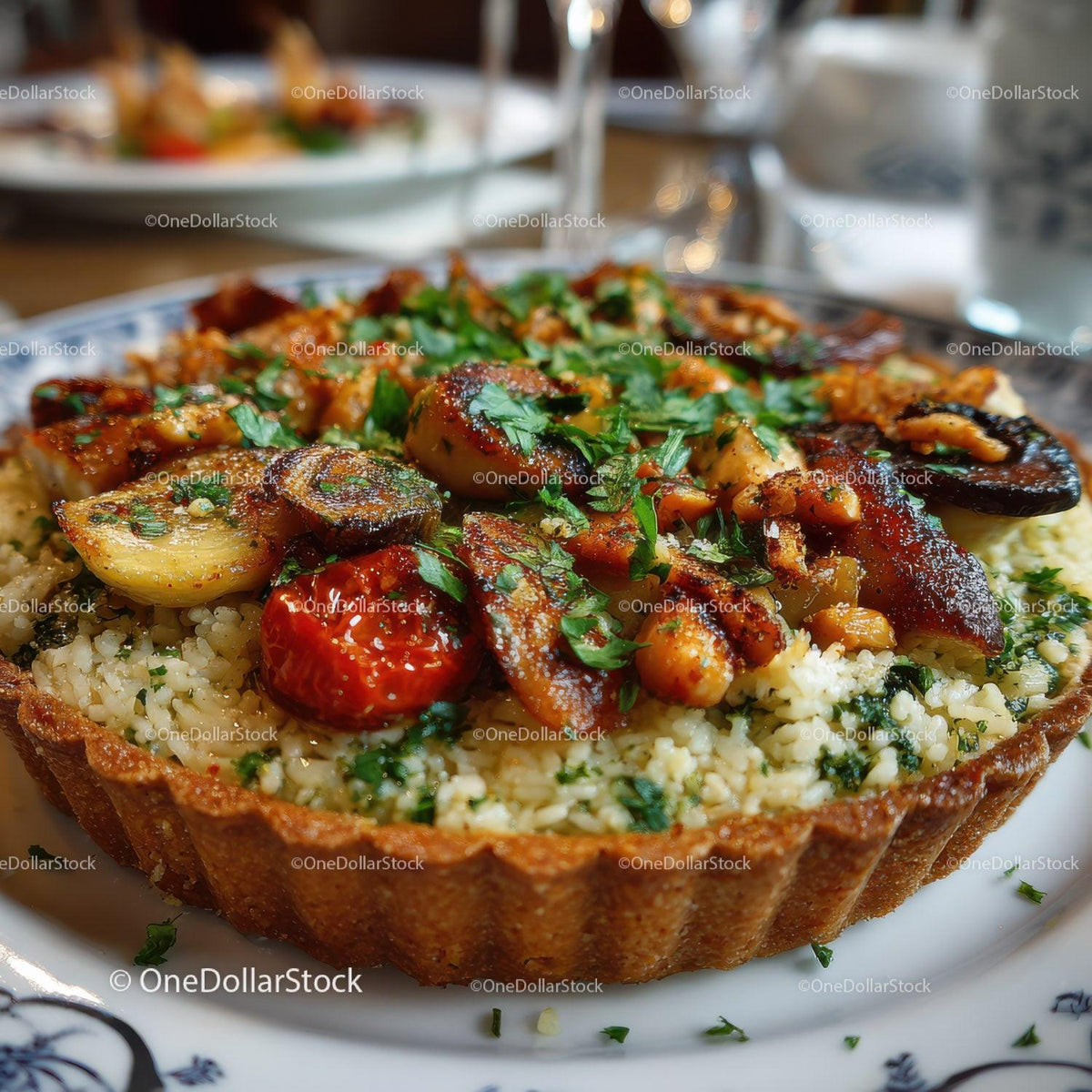Seafood Shrimp Quiche with Fresh Herbs on Rustic Wooden Table Stock Photo Bundle preview 26