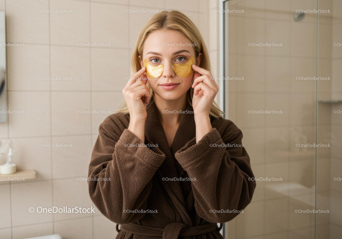 Young Woman Applying Facial Masks in Spa Bathroom for Relaxation