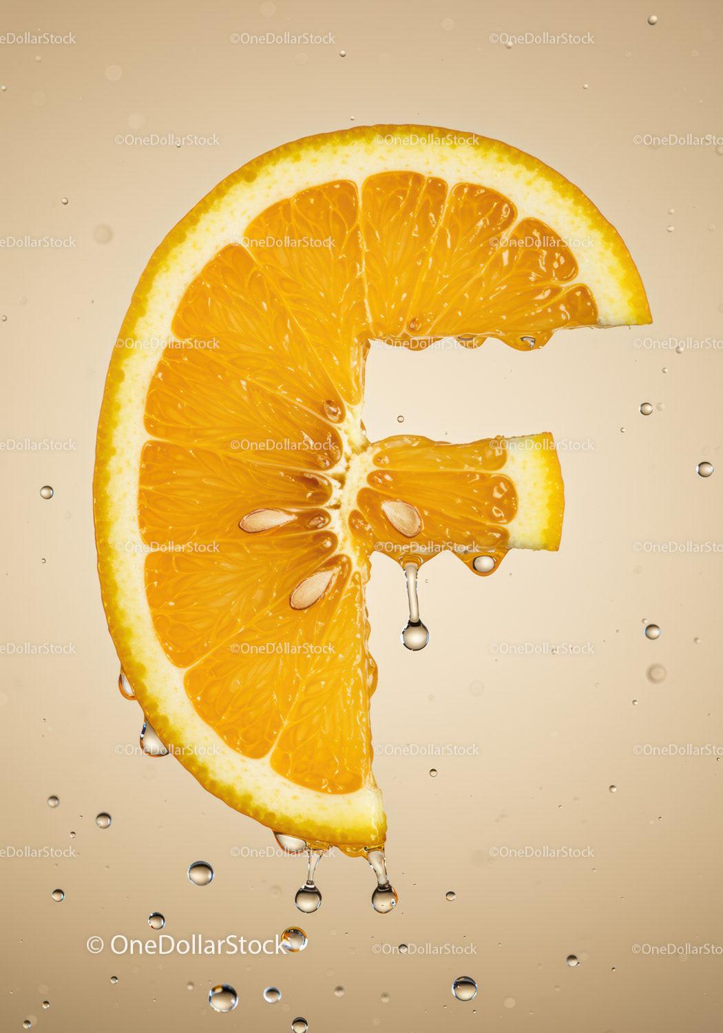 Fresh Orange Slice with Juice Drops on Light Background