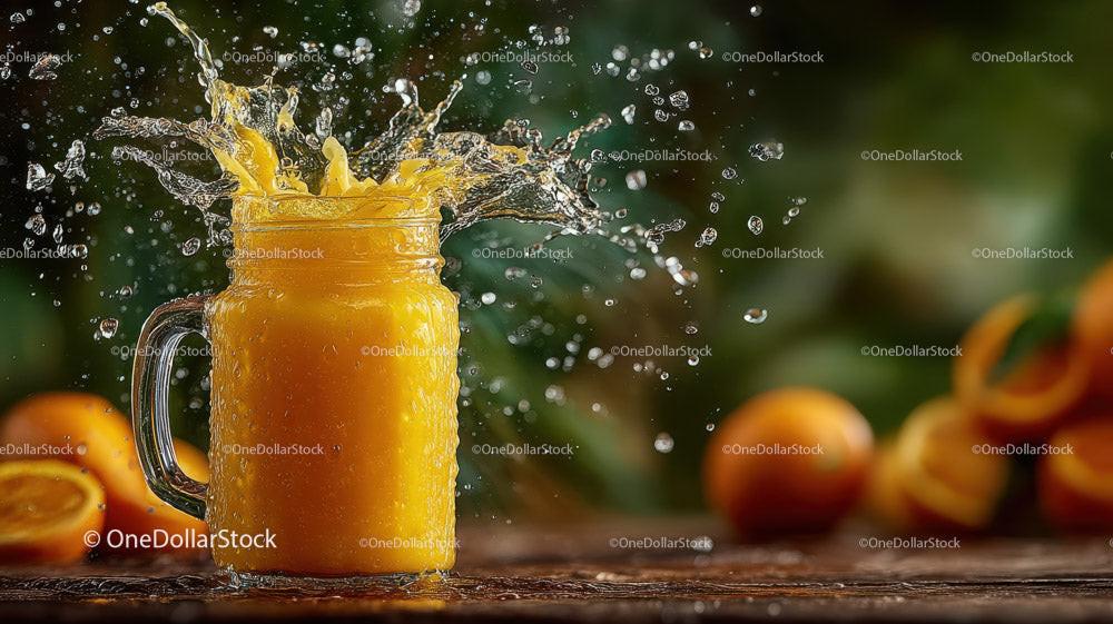 Refreshing Splash of Fresh Orange Juice in Glass Jar Stock Photo Bundle preview 9