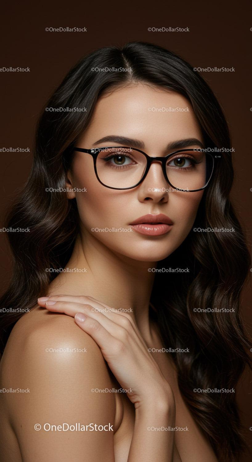 Elegant Woman with Glasses and Brown Hair in Professional Portrait