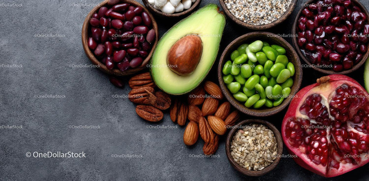 Fresh Assorted Superfoods and Organic Ingredients in Wooden Bowls