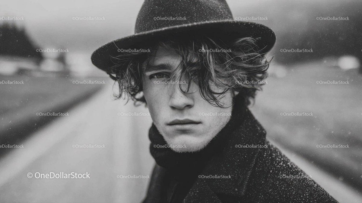 Stylish Young Man in Raincoat and Hat on Urban Street