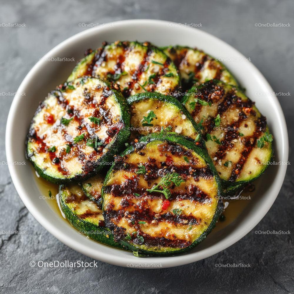 Grilled Zucchini Slices on Black Slate Plate with Char Marks Stock Photo Bundle preview 8