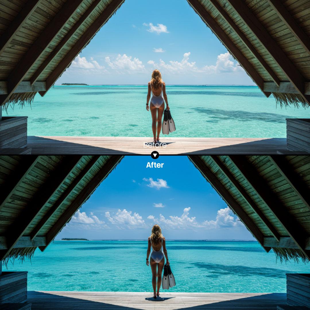 Before and after Pacific Ocean LUT Pack effect