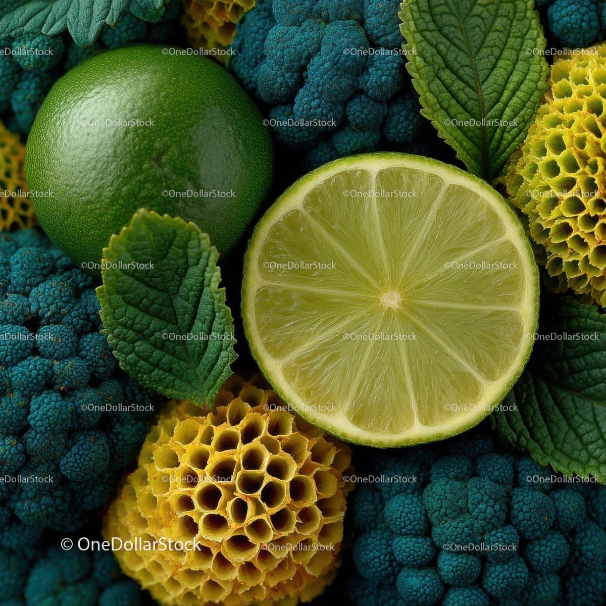 Vibrant Lime and Broccoli Composition for Fresh Food Inspiration Stock Photo Bundle preview