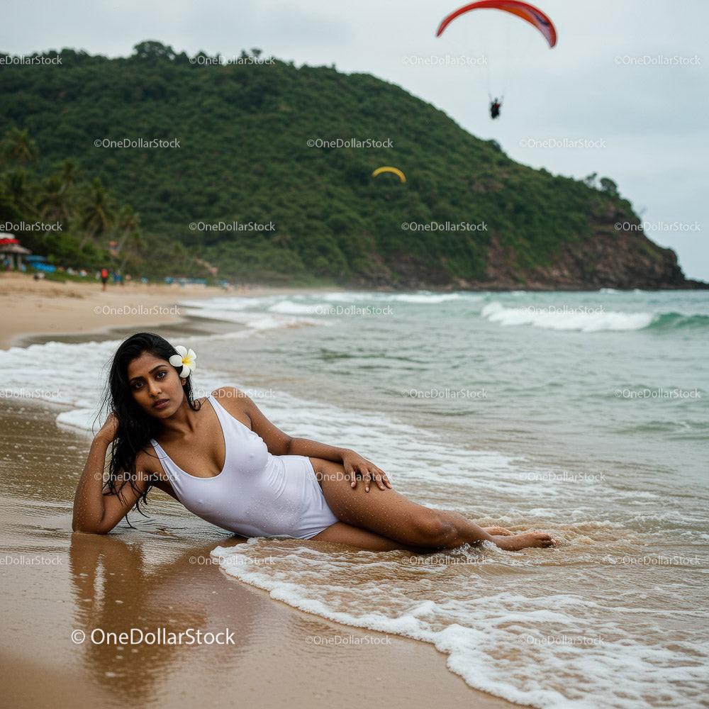 Serene Model at the Beach Embracing Nature's Beauty Stock Photo Bundle preview 5