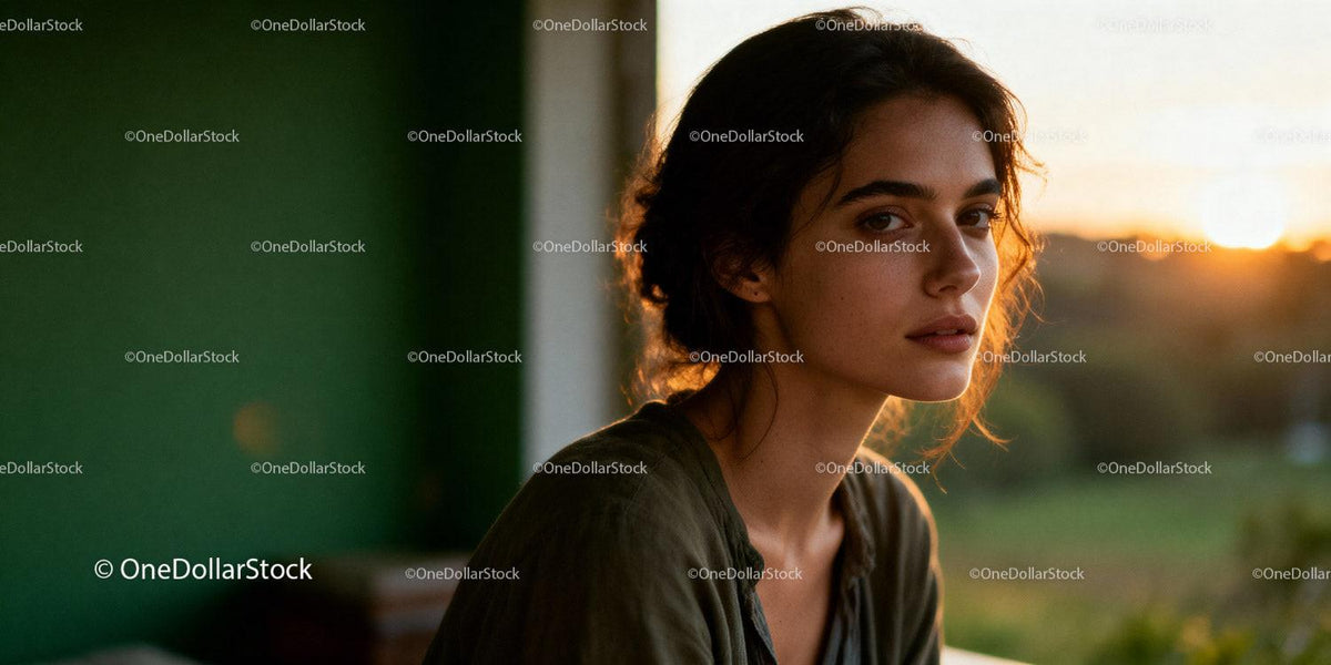 Thoughtful young woman bathed in warm sunset light