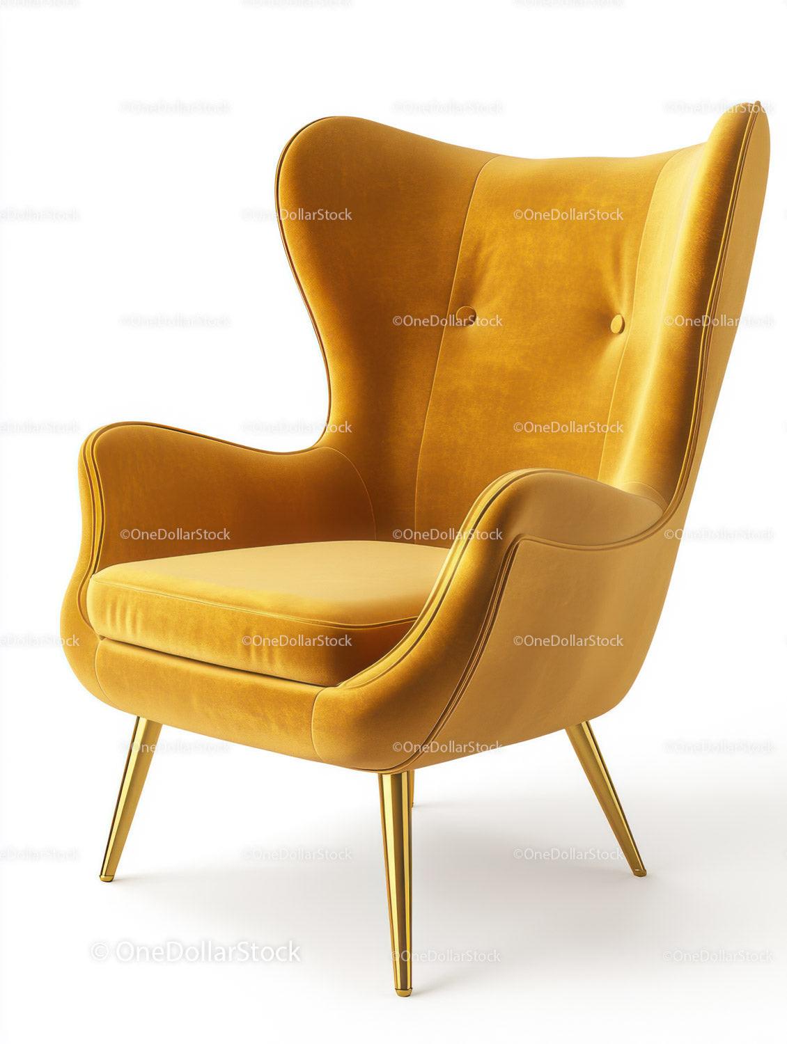 Luxury Velvet Yellow Armchair with Gold Legs for Modern Interiors