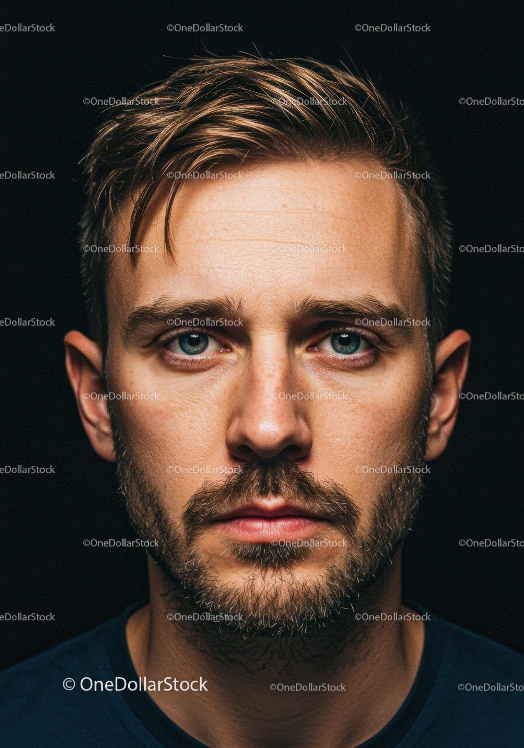 Close up portrait of serious young man with beard