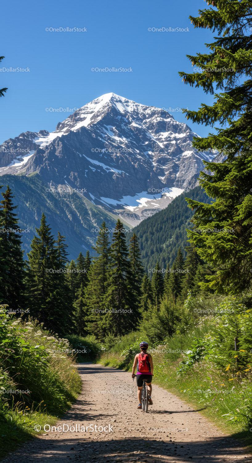 Scenic Mountain Peak with Pine Forest and Hiker on Trail