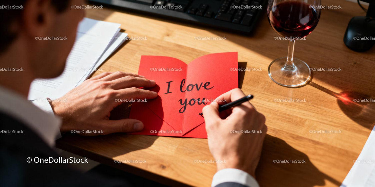 Man Writing Heartfelt Message in Valentines Card