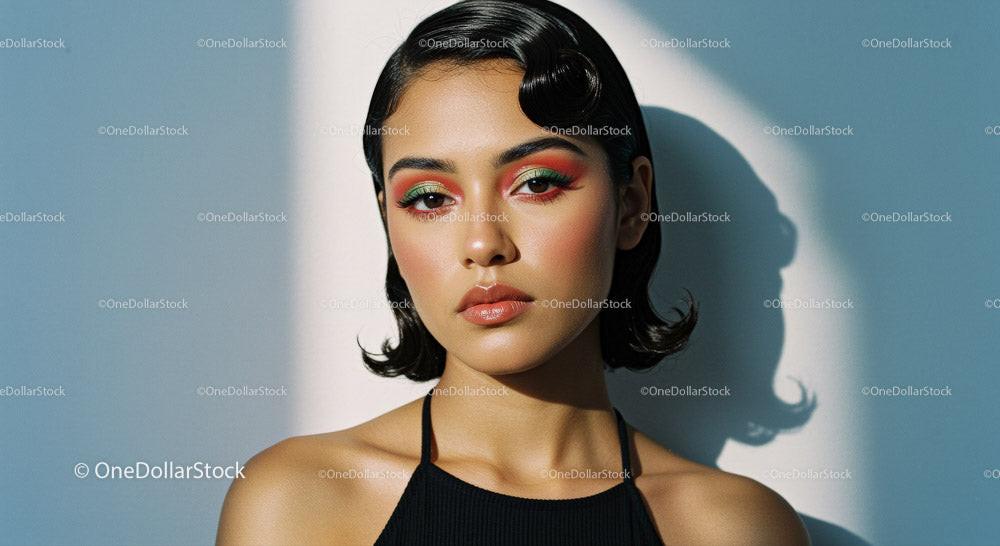 Stunning Portrait of a Young Woman with Vibrant Makeup Stock Photo Bundle preview 5