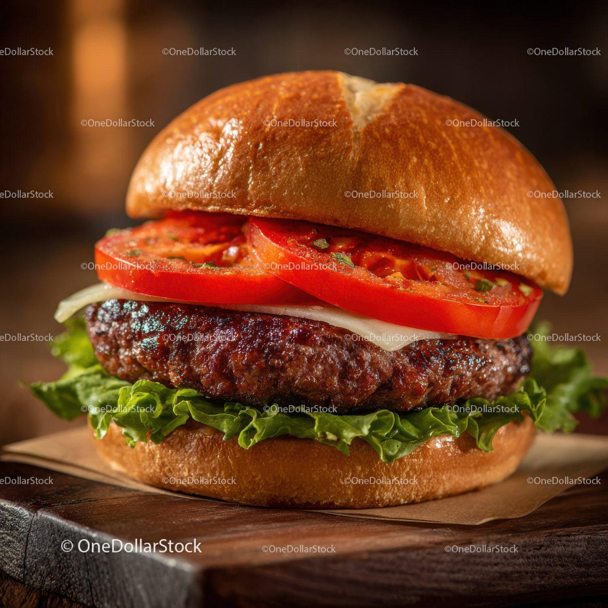 Gourmet Beef Burger with Fresh Vegetables in a Bun