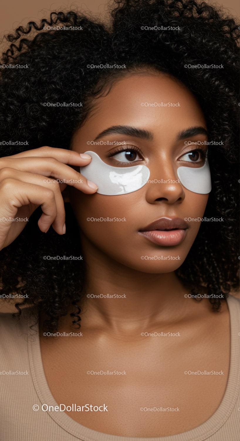 Young Woman Wearing Eye Masks for Skincare and Relaxation