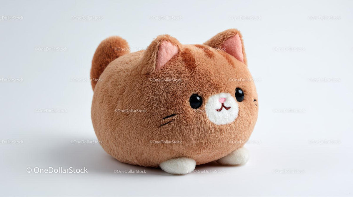 Cute Plush Cat Toy in Soft Brown and White with Black Details Stock Photo Bundle preview 12