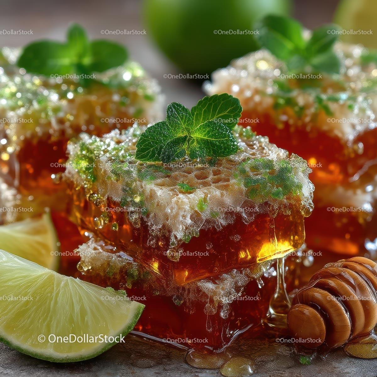 Delicious Honeycomb with Fresh Lime and Mint Leaves Stock Photo Bundle preview 5