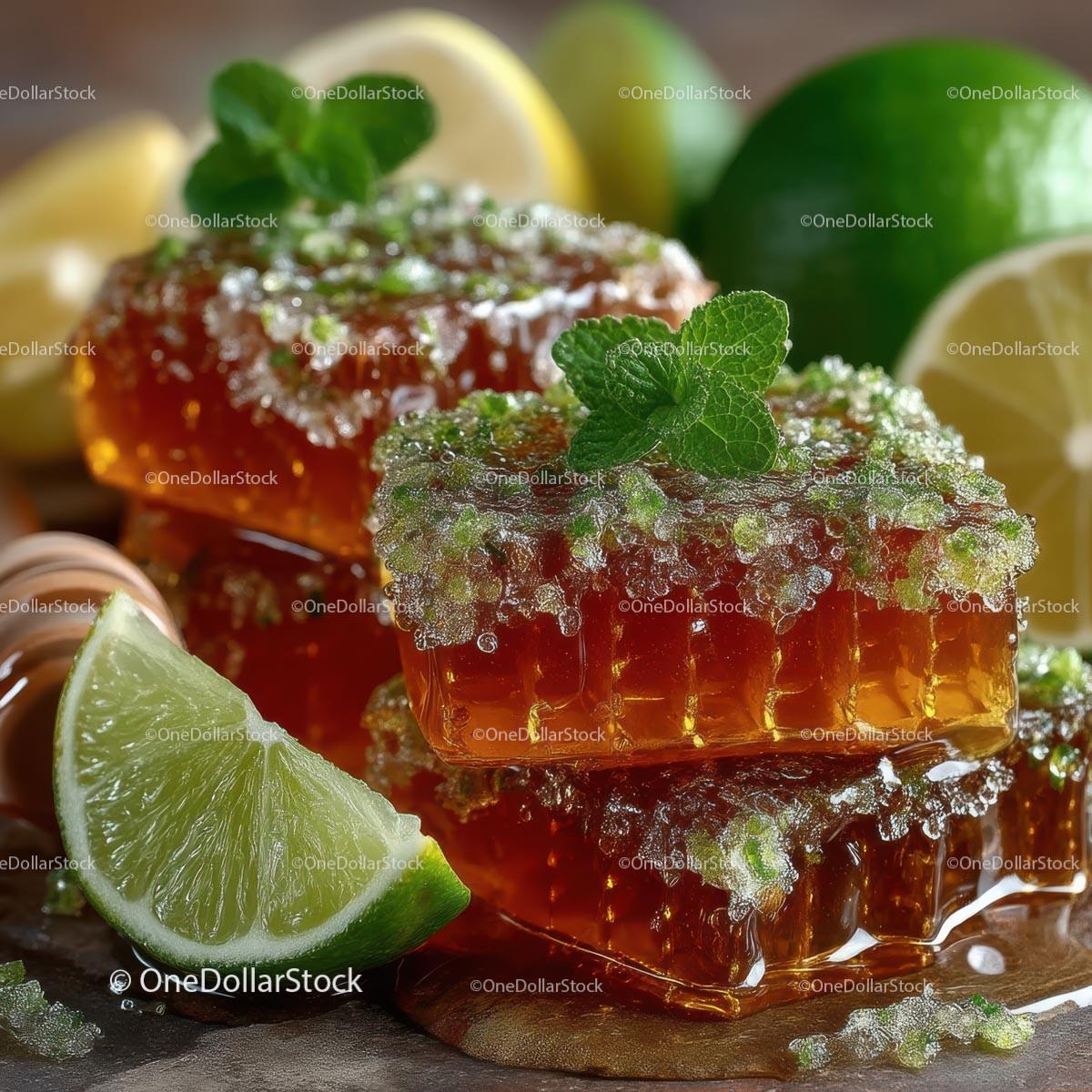 Delicious Honeycomb with Fresh Lime and Mint Leaves Stock Photo Bundle preview 29
