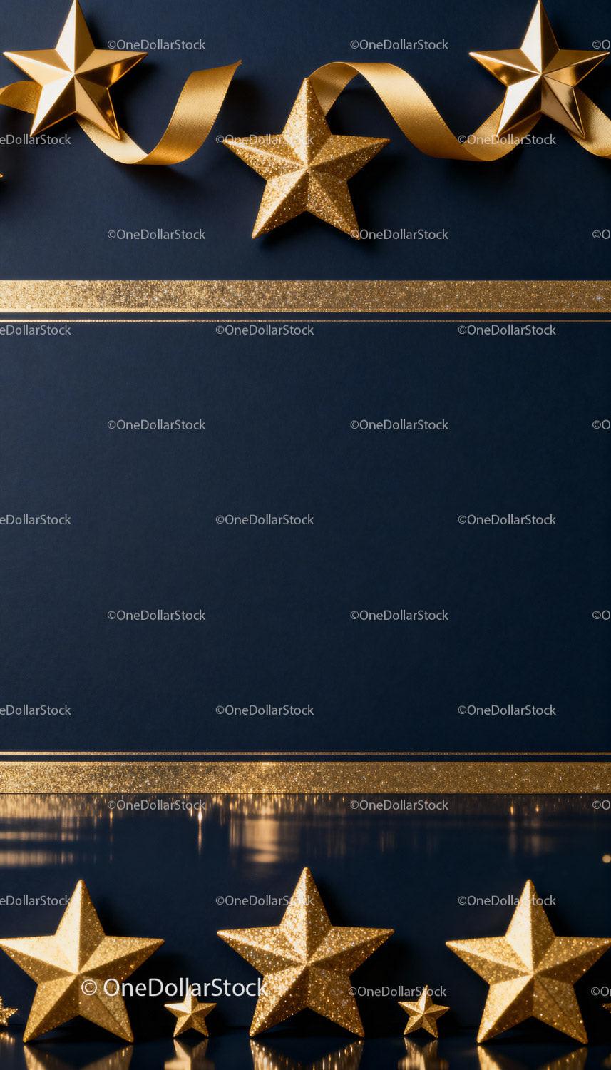 Golden Stars and Ribbon on Dark Elegant Background