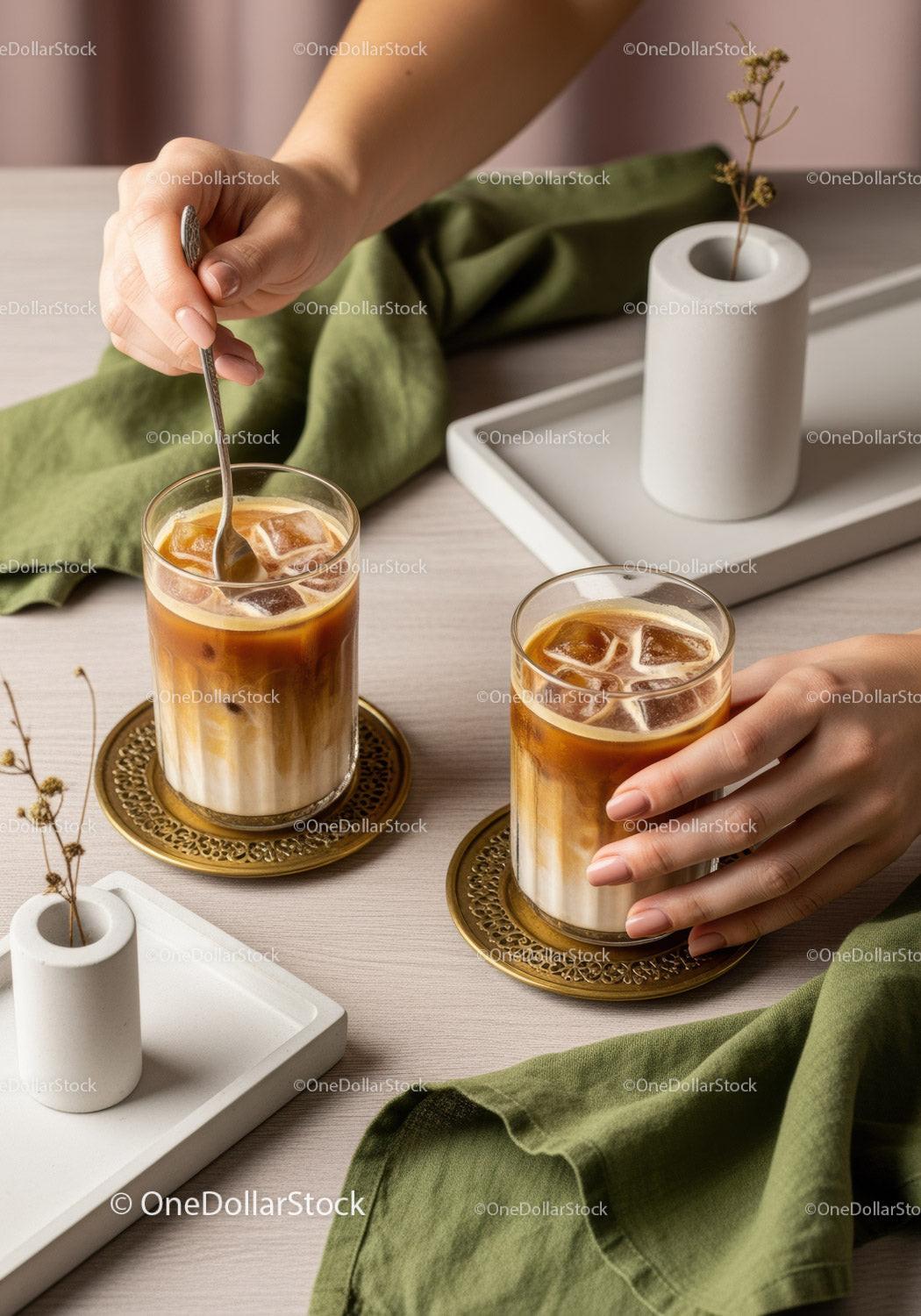 Refreshing Iced Coffee with Milk on Cozy Table Scene